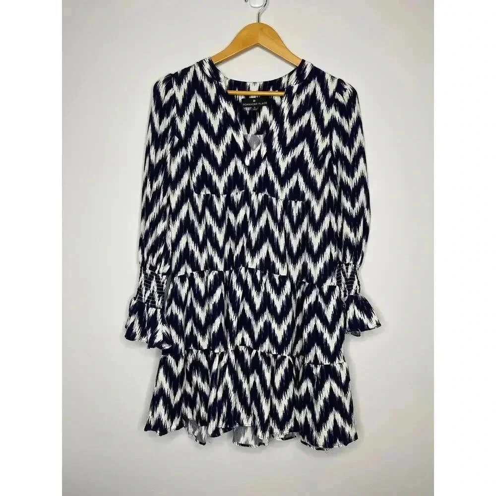 Pomander Place Tuckernuck Navy Ikat Kenzo Dress size S Chevron - Picture 5 of 12